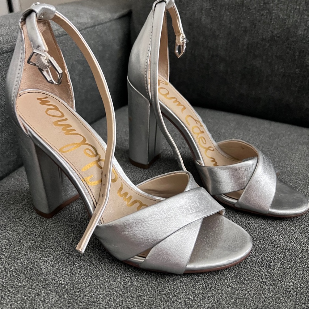 Sam Edelman Silver Heels with Stiletto and Ankle Strap